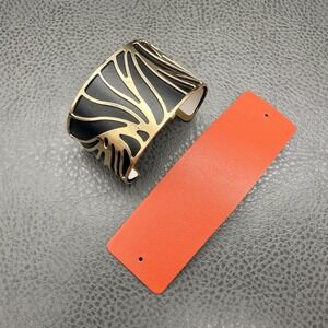 Les Georgettes Wide Gold Cuff Bracelet Reversible Leather Insert‎ Made in France